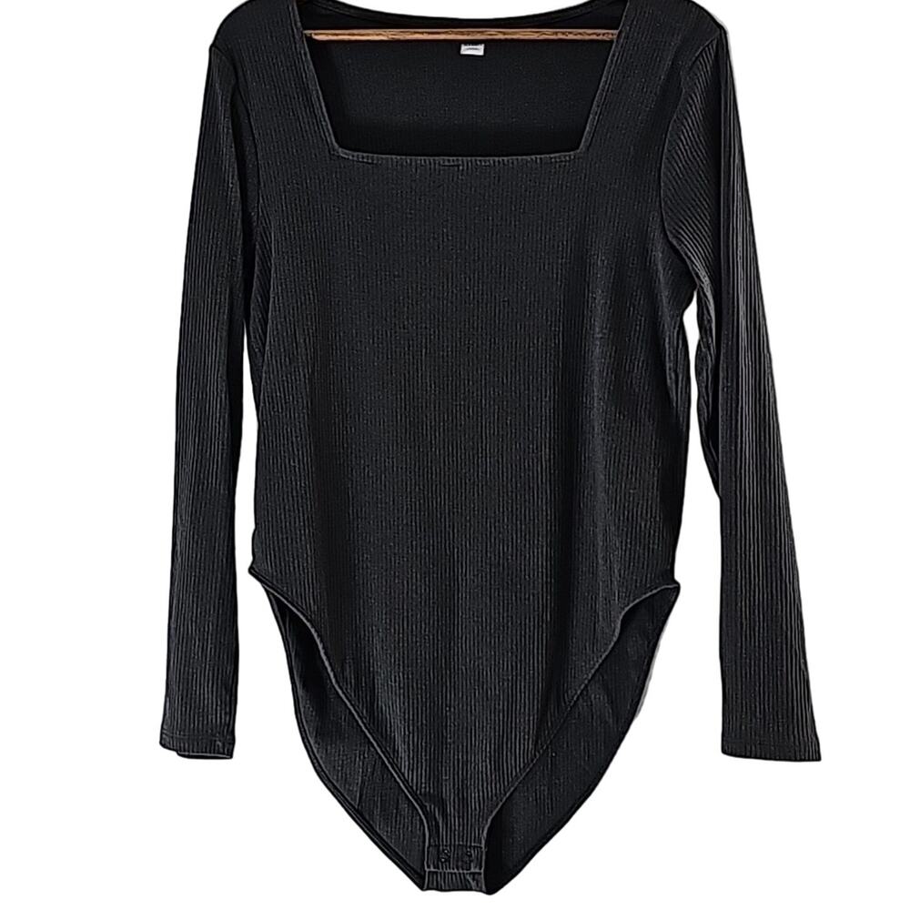 Womens Sz XXL Grey Ribbed Square Neck Fairy Grunge Bodysuit Top Old Navy